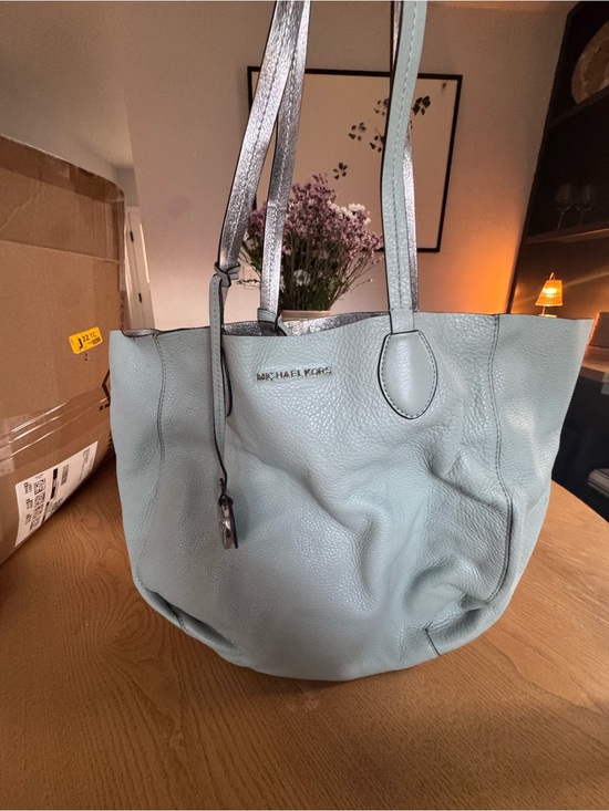 Michael Kors Handbags - Michael Kors Pale Blue Pebbled Leather Tote